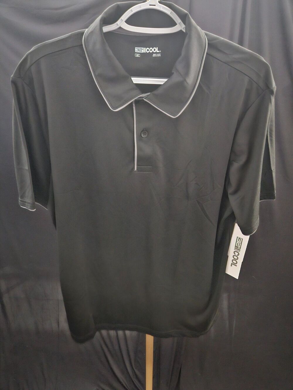 MEN'S 32 DEGREES COOL SZ L BLACK/GRAY GOLF/POLO SHIRT NWT